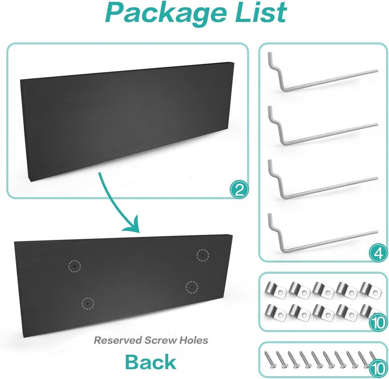 WOWKIT Pegboard Shelves, 16" x 6" Large Peg Board Racks 2Pack Wall Organizer Shelf, 1/4inch Heavy Duty Metal Brackets Fit All Pegboards, Wood Slats, Craft Garage Workbench Office Shelving Accessories (Black) - Image 3